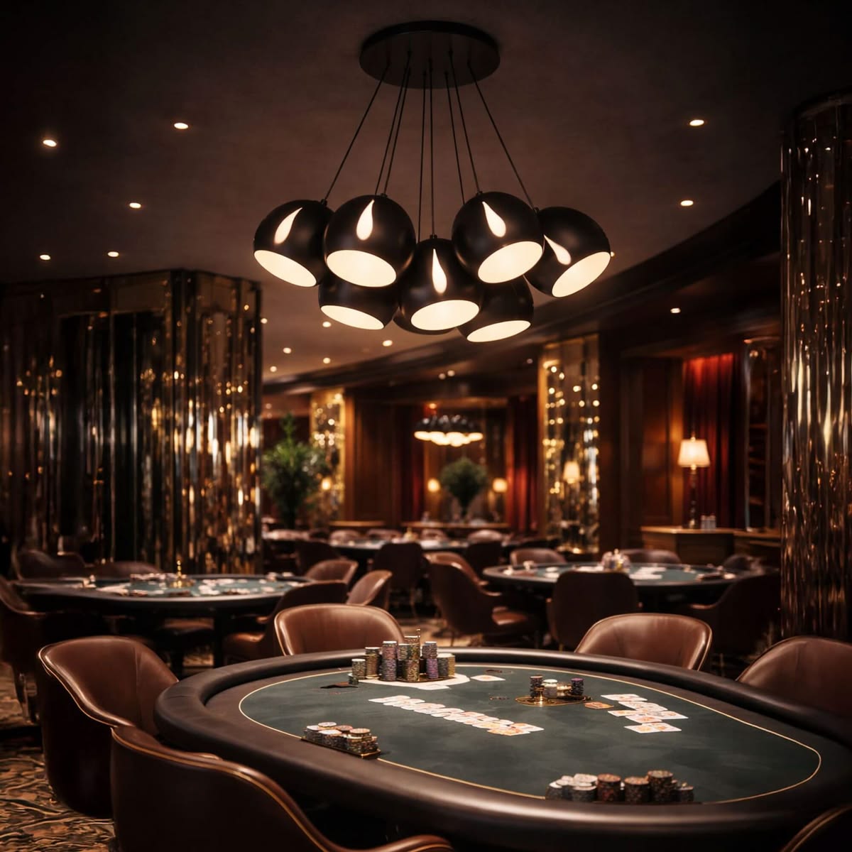 Salon de casino privé avec roulette, blackjack et espace poker